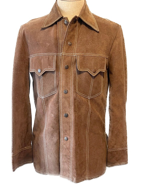 Vintage 1970's men's or unisex brown suede shirt j