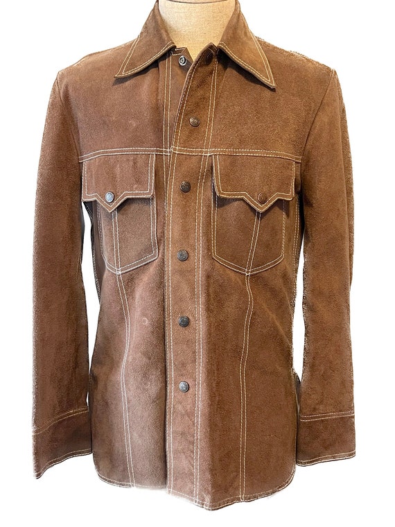 Vintage 1970's men's or unisex brown suede shirt jacket S M