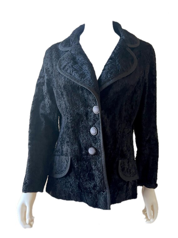 Vintage 1960's black faux fur Domani knits blazer jacket mod era M