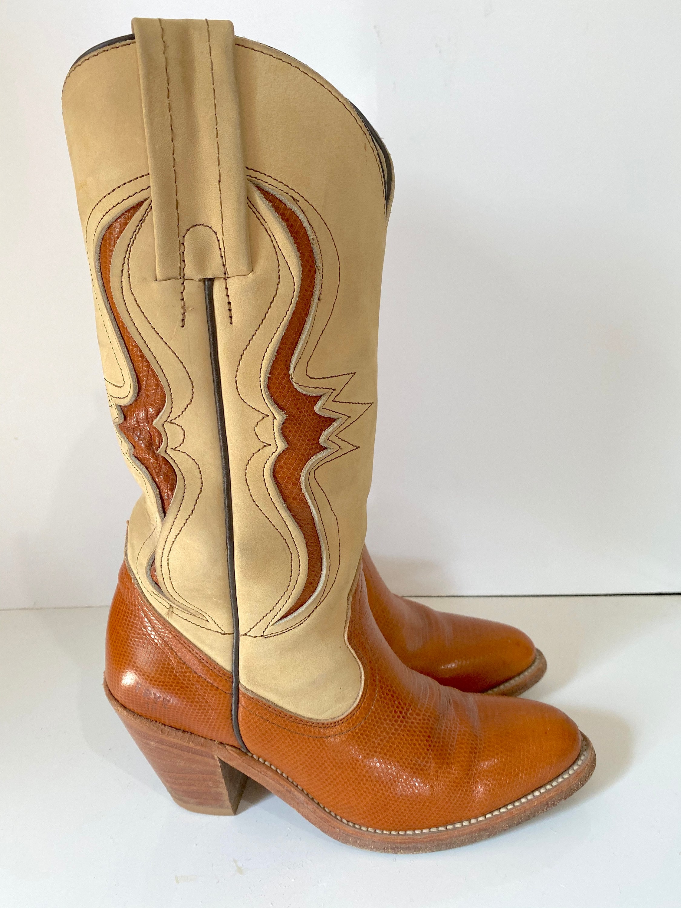 Vintage 1970's brown Frye western heeled cowboy boots Size 5