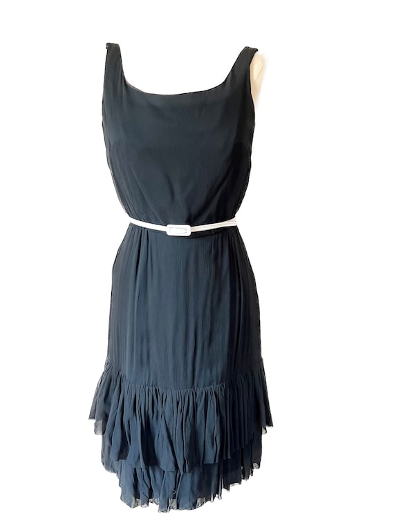 Vintage 1950's black silk chiffon Miss Elliette California sleeveless dress S