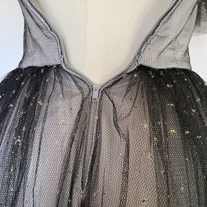 Vintage 1950's strapless tulle Marshall Field black gray prom dress S image 6