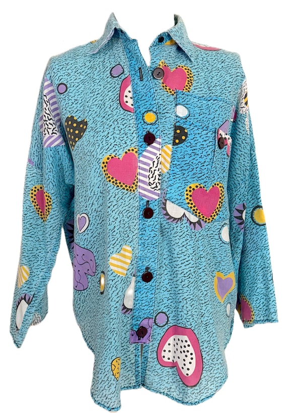 Vintage 1980's graphic print button-up oversized shirt S