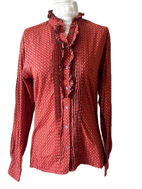 Vintage 1970's Liz Claiborne cotton button up ruffle shirt blouse L 14