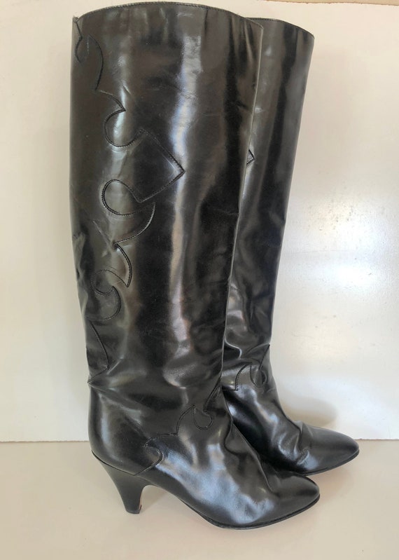 black patent tall boots