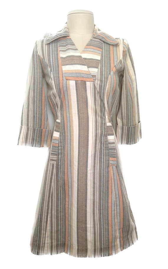 Vintage 1970's burlap cotton striped handmade hippie era dress M