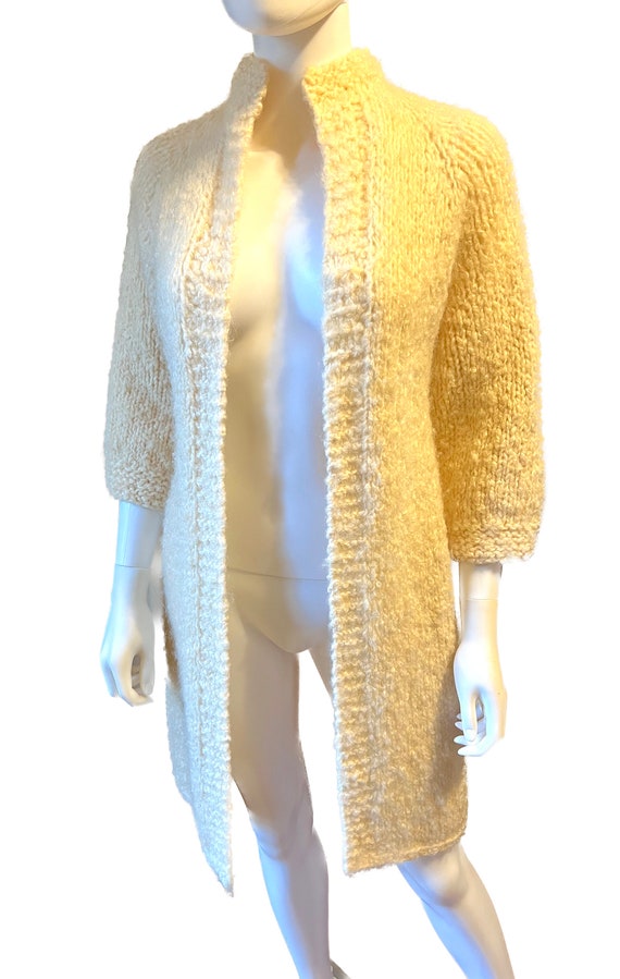 Vintage 1970's cream colored wool knit long cardi… - image 2