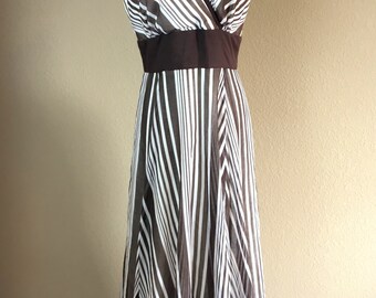 Vintage 1960's COCO California brown & white striped sleeveless maxi dress L