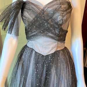 Vintage 1950's strapless tulle Marshall Field black gray prom dress S image 4