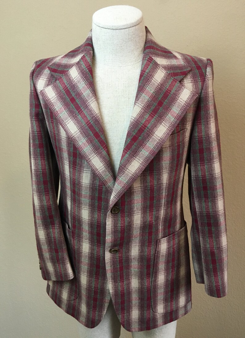 Vintage 1960/'s men/'s Pierre Cardin Boutique Line plaid blazer jacket S FRANCE