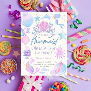 Mermaid Birthday Invitation, Our Little Mermaid Birthday Invites, Girl Birthday Invitation, Under the Sea Birthday Invitation Editable