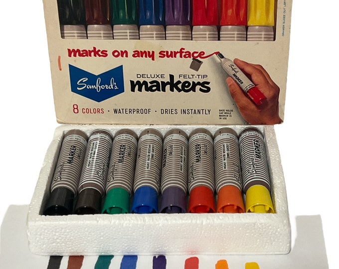 Vintage Sanford Deluxe Felt Tip Permanent Markers Complete 8 Colors Set ...