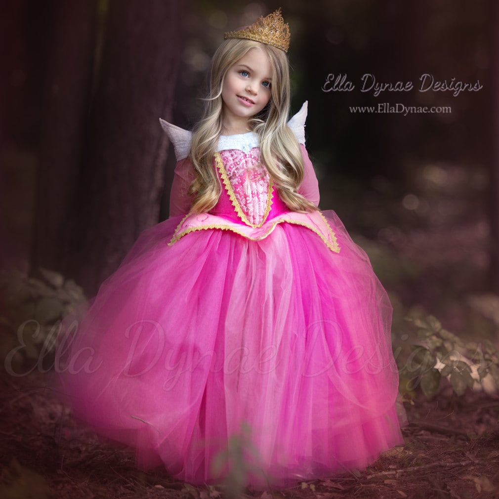 5T-6 YEARS Girls Royal Pink Princess Aurora Sleeping Beauty Dress Kids  Costume