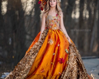 LIMITED EDITION Couture Autumn Leaves Long Dress