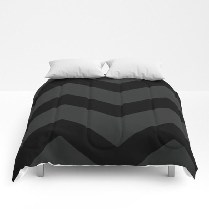 Large Chevron Comforter Black And Gray Bed Cover Bedding Etsy