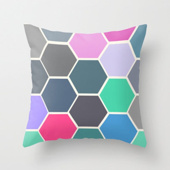 Colorful Throw Pillow Cover Includes Pillow Insert Hexagon Etsy