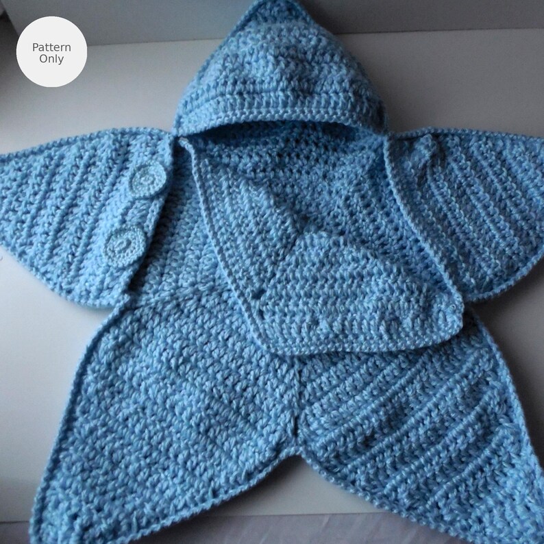 Virkat Baby Star Bunting Mönster PDF – Baby Bunting Väska – Stjärnsjal med huva – Nyfödd – Direktnedladdning bild 14