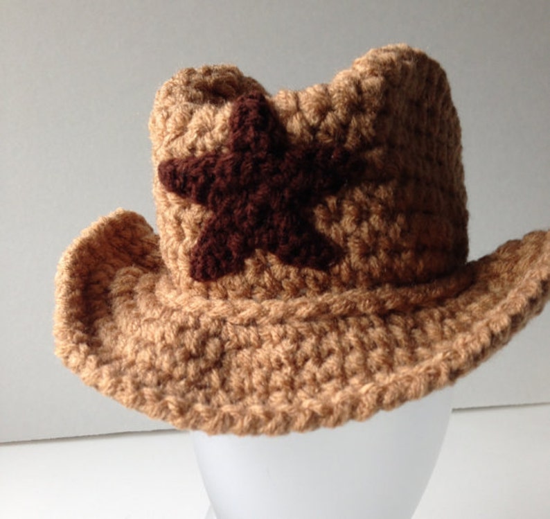 Cowboy Baby Hat and Booties Handmade Crochet Made to Order Brown Cowboy Hat and Cowboy Boots Set