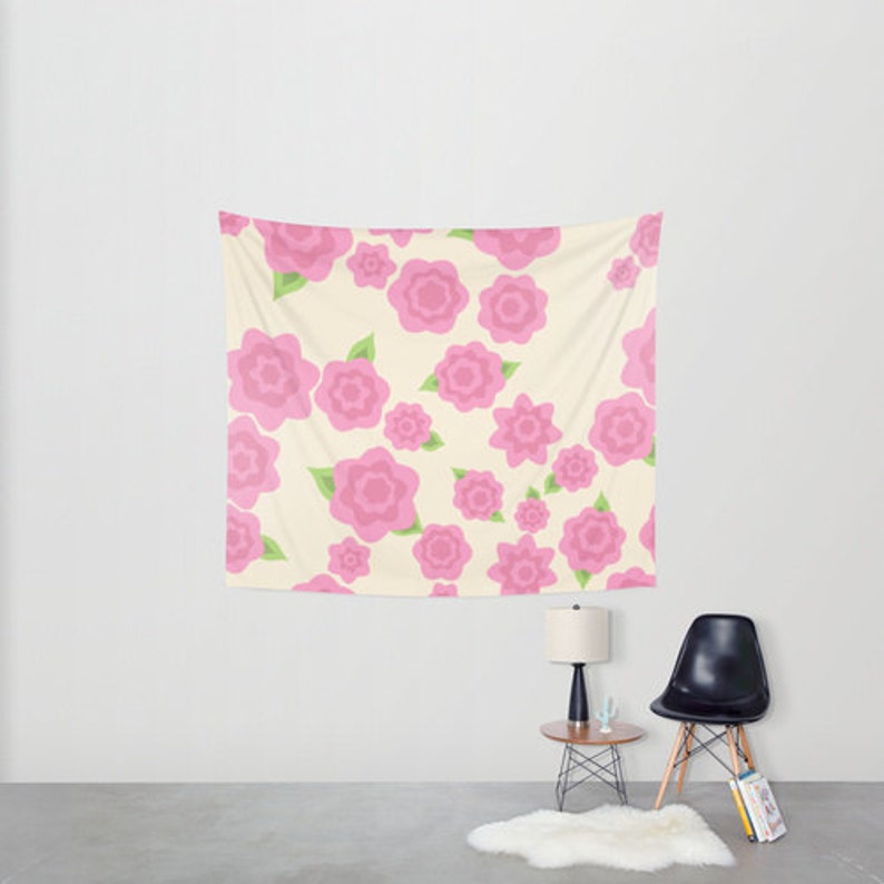 Pink Flower Hanging Tapestry Wall Tapestry Pink Flower Art Etsy