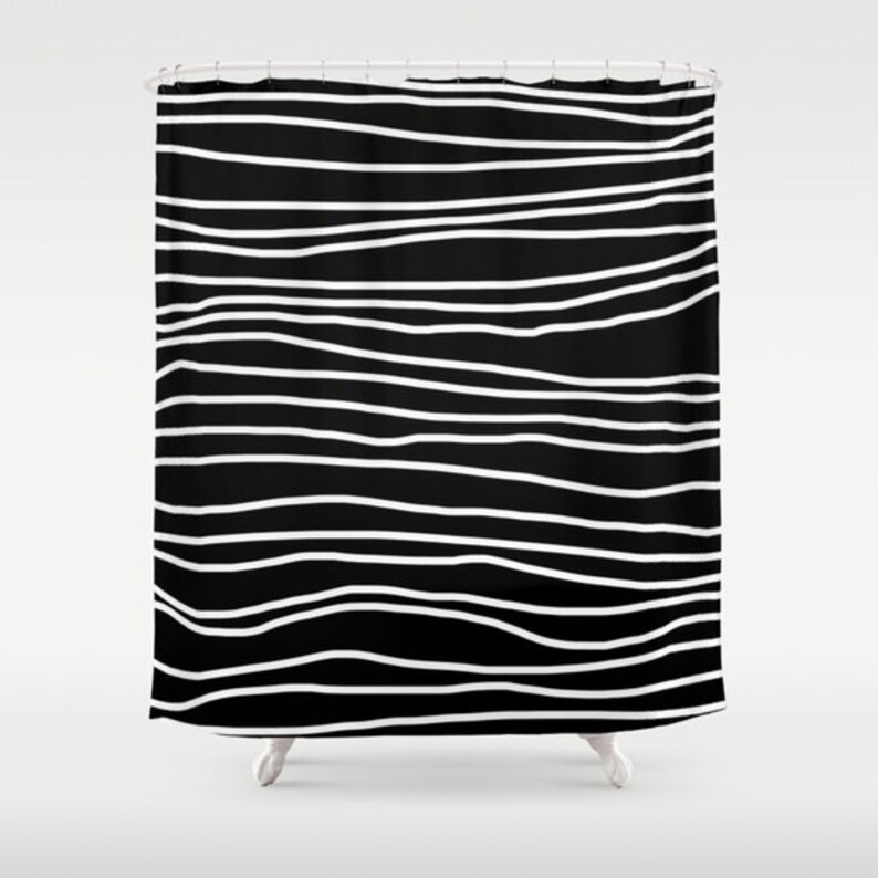 Shower Curtain Black and White Shower Curtain Striped | Etsy