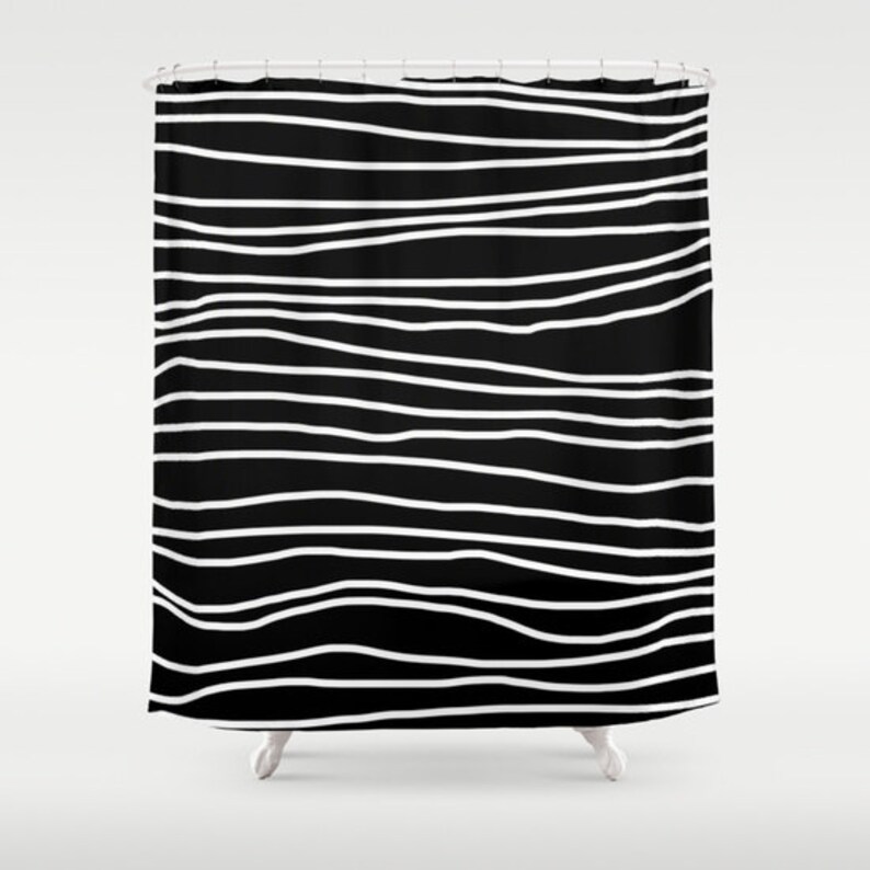 Shower Curtain Black and White Shower Curtain Striped Etsy