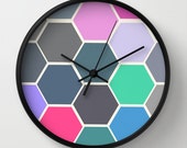 Colorful Hexagon Clock - Wall Clock - Hexagon Art - Unusual Clock -  Made to order