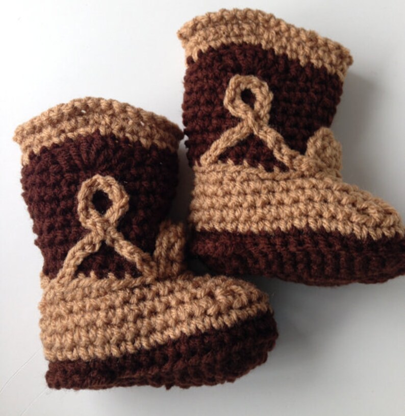 Cowboy Baby Hat and Booties Handmade Crochet Made to Order Brown Cowboy Hat and Cowboy Boots Set