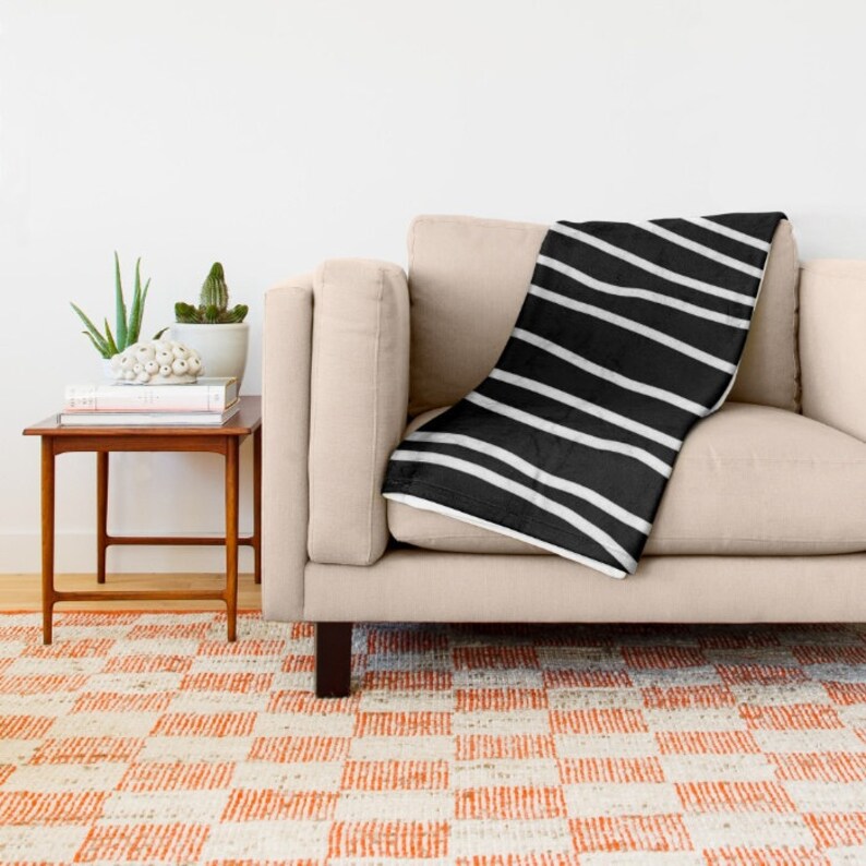 Black and White Soft Fleece Throw Blanket Striped Bedding Etsy