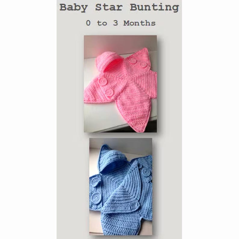 Virkat Baby Star Bunting Mönster PDF – Baby Bunting Väska – Stjärnsjal med huva – Nyfödd – Direktnedladdning bild 13