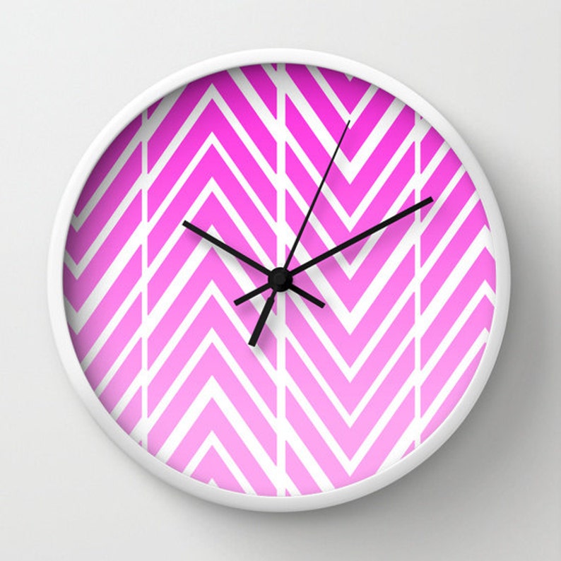 Wall Clock Pink Arrows ZigZag Pink and White Choice of Etsy