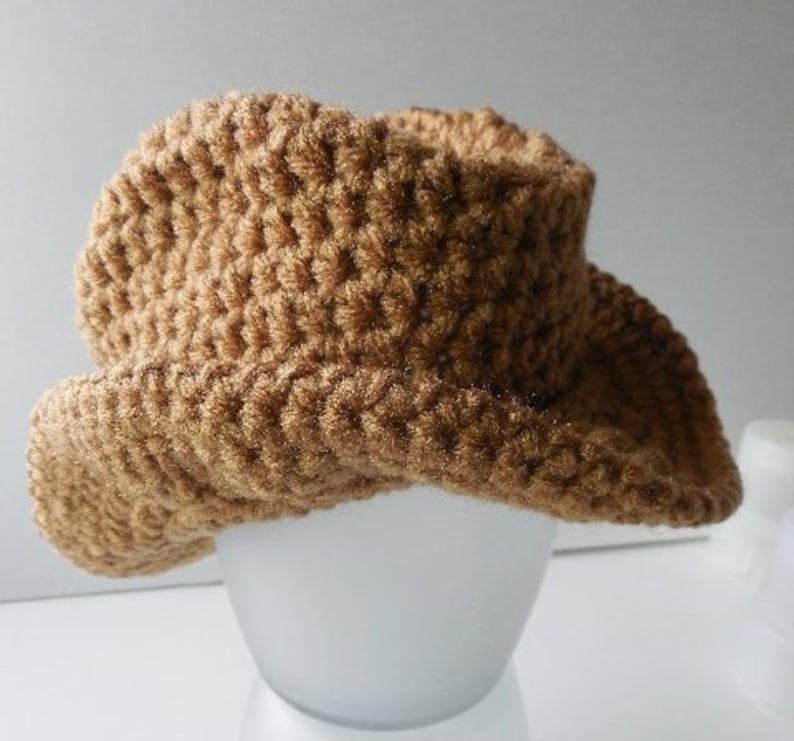 Cowboy Baby Hat and Booties Handmade Crochet Made to Order Brown Cowboy Hat and Cowboy Boots Set