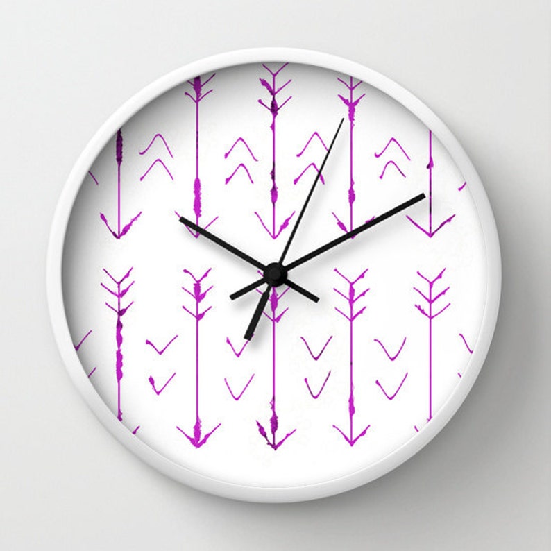 Wall Clock Purple Arrows Purple and White Hand Drawn Etsy