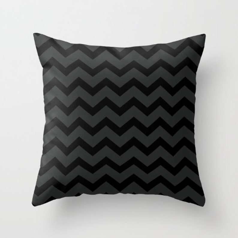 Black and Gray Chevron Pillow Cover Includes Insert Large Etsy
