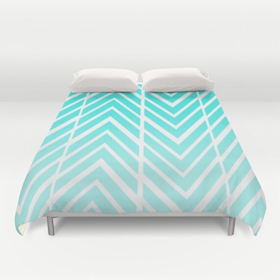 Turquoise Blue Print Duvet Cover Zig Zag Art Bed Spread Etsy