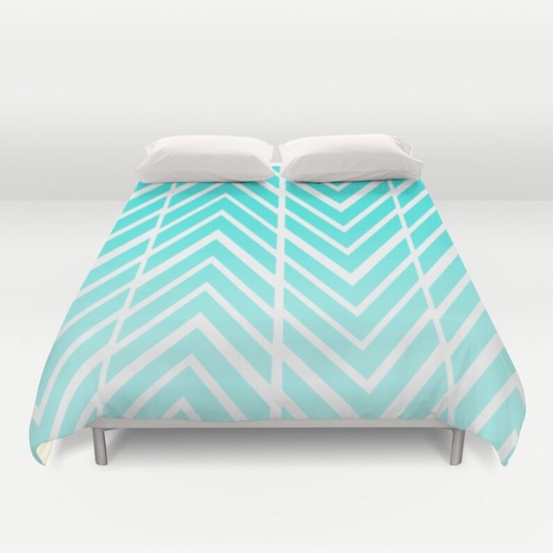 Turquoise Blue Print Duvet Cover Zig Zag Art Bed Spread Etsy