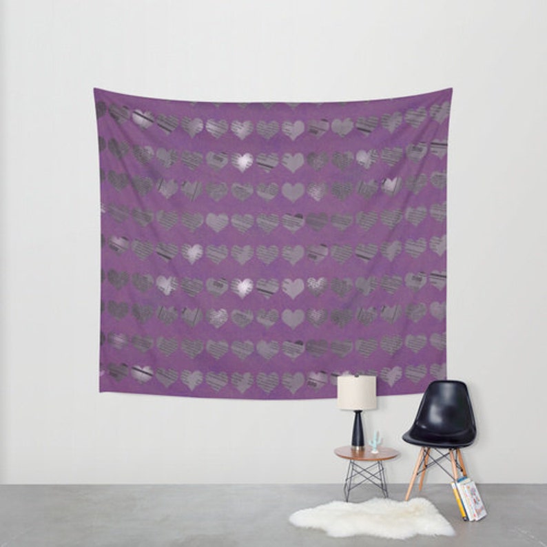 Purple Hearts Hanging Tapestry Wall Tapestry Newspaper Etsy