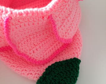Baby Bunting Bag - Pink Flower Baby Cocoon - Handmade Crochet - Ready to Ship