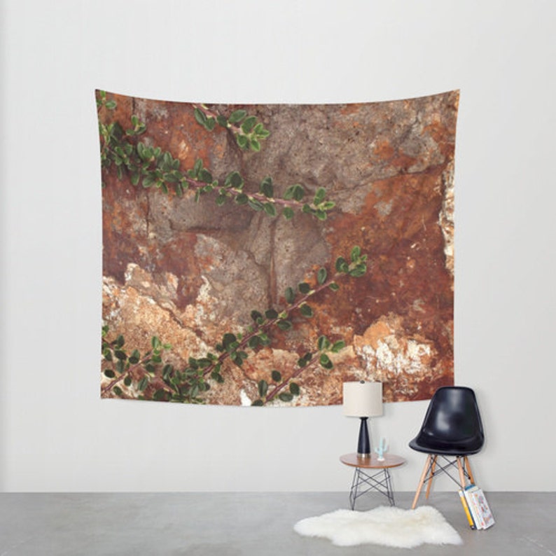 Hanging Tapestry Wall Tapestry Rocks and Leaves Brown Etsy