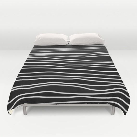 Duvet Cover Black And White Striped Duvet Cover Only Bed Etsy