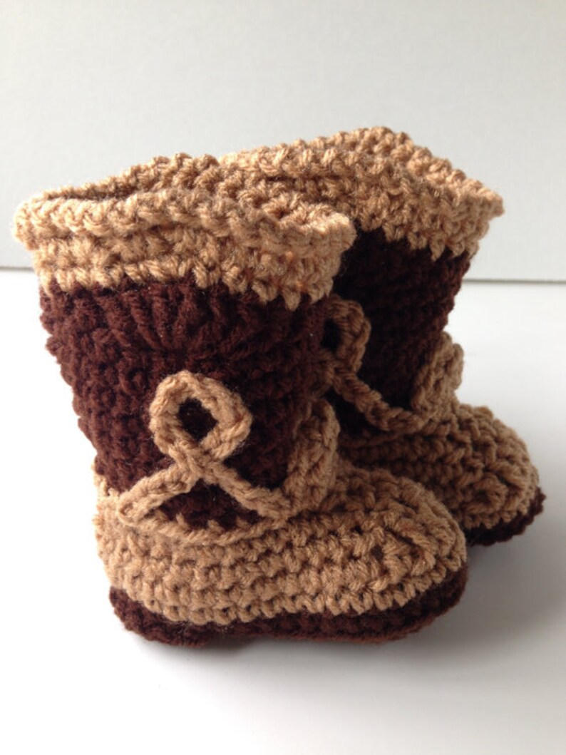 Cowboy Baby Hat and Booties Handmade Crochet Made to Order Brown Cowboy Hat and Cowboy Boots Set