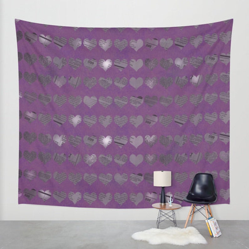 Purple Hearts Hanging Tapestry Wall Tapestry Newspaper Etsy
