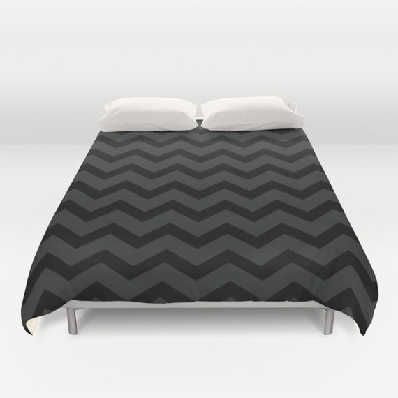 Black And Grey Chevron Print Duvet Cover Zig Zag Art Bed Etsy