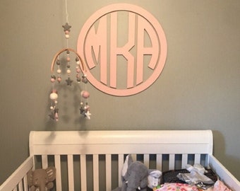 Nursery Monogram Wall Hanging - Circular Monogram Nursery Sign - Modern Monogram Crib Sign - Bedroom Wall Letters - 26"