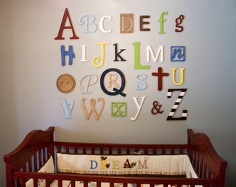 wooden alphabet letters set nursery decor wall letters etsy