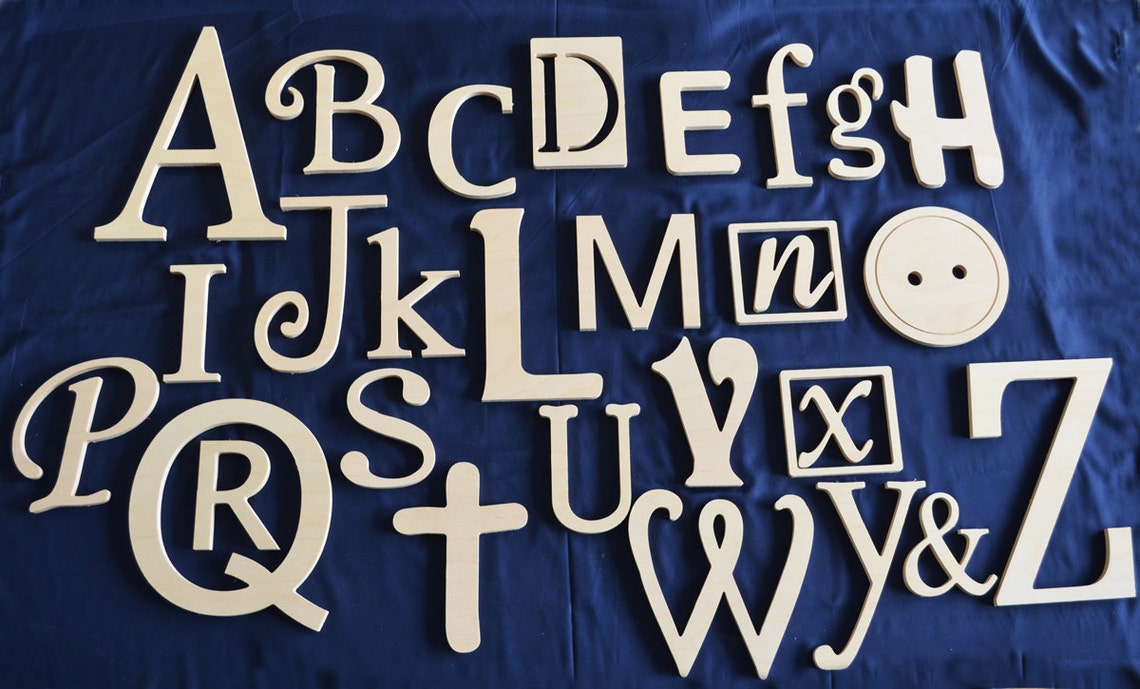 Unfinished Wooden Alphabet Set in Mixed Fonts and Sizes Wall Etsy