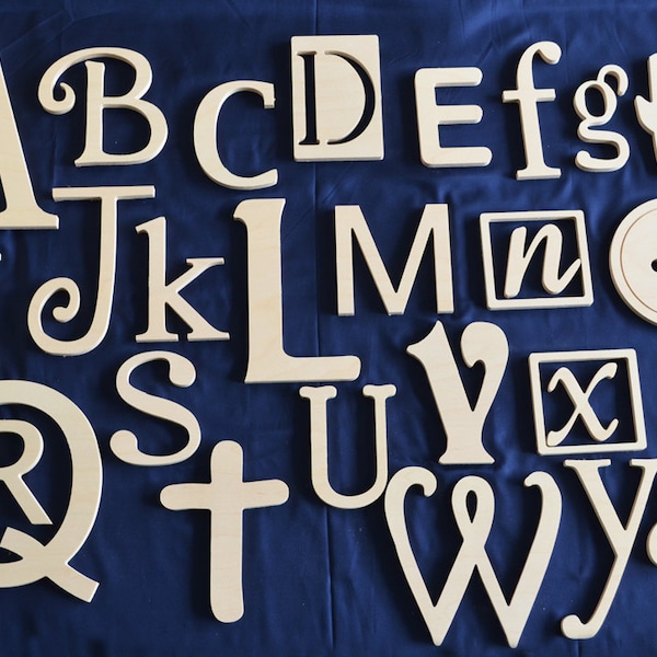 Unfinished Wooden Alphabet Set in Mixed Fonts and Sizes, Wall Hanging Letters, Nursery Decor, Wooden Letters for Nursery