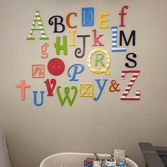 Wooden Alphabet Letters Set, PAINTED, Wall Hanging, Nursery Decor, Alphabet  Wall, ABC Wall 