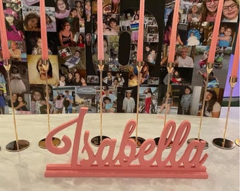 Candle Ceremony Personalized Wooden Name Sign Freestanding- Sweet 16 Candelabra Name Plaque - Birthday Name Decor with Stand