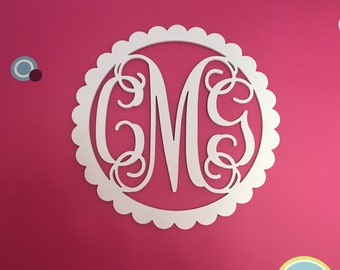 26 inch Painted Wooden Monogram with scalloped border- Monogram Home Decor- Monogram Wall Hanging