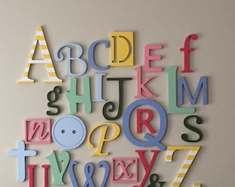 Wooden Alphabet Letters Set, PAINTED Wooden Letters, Wall Hanging Letters, Nursery Decor, Alphabet Wall, ABC Wall 6"-12"